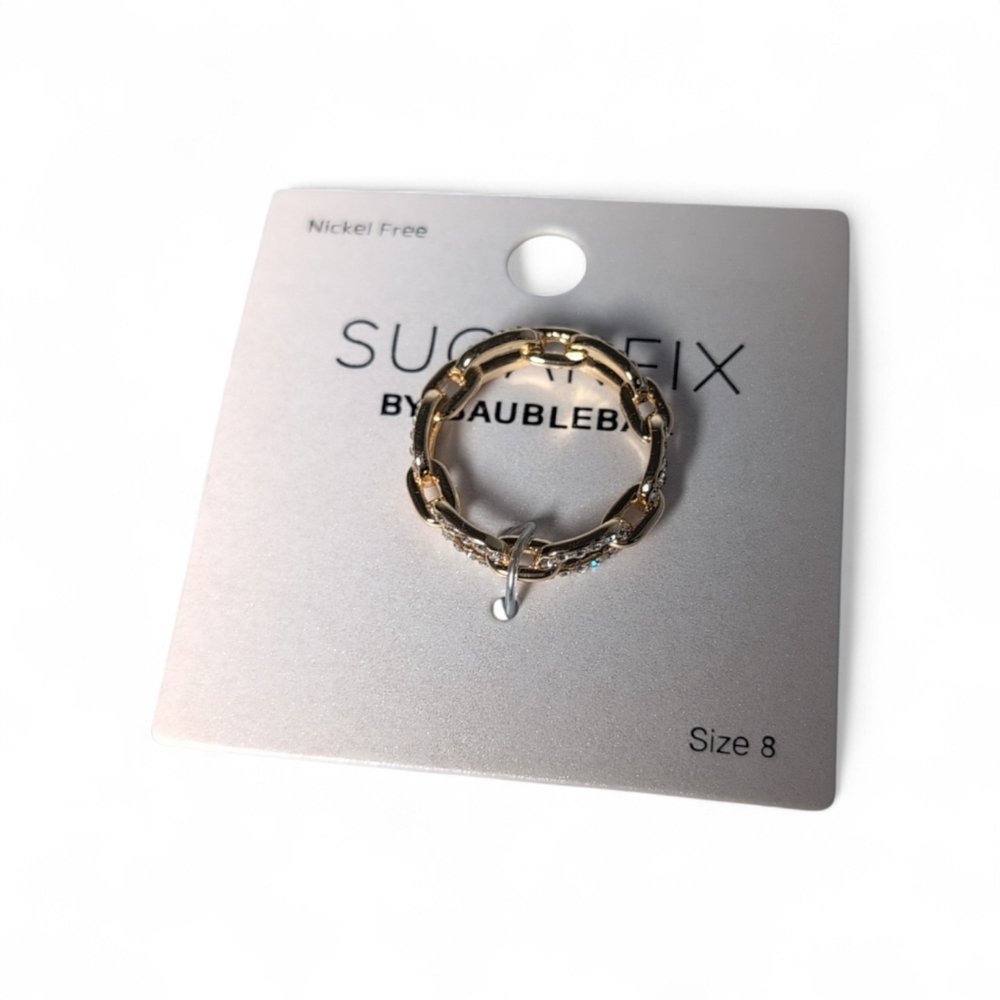 Sugarfix by Bauble Bar Gold Tone Chain Link Ring with Crystals Size 8